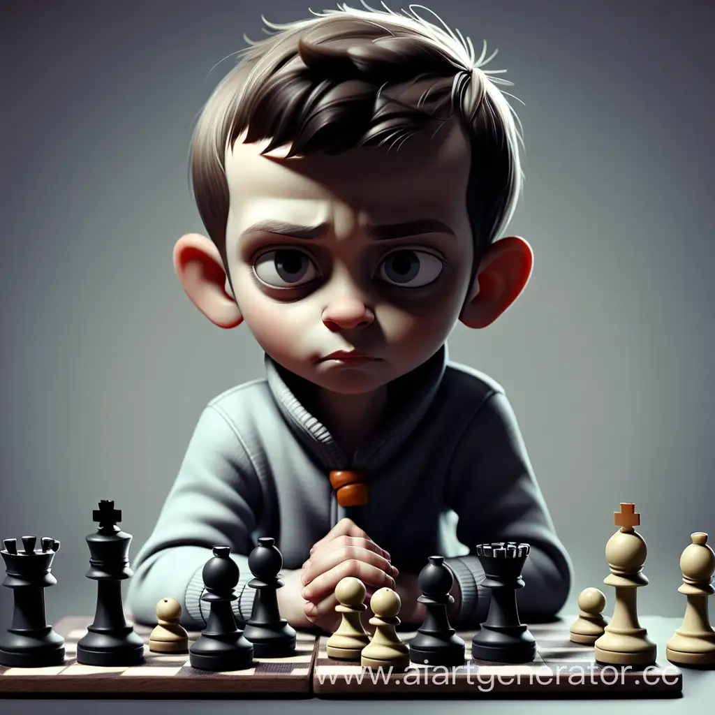 крошка-шахматист с доской шахматной