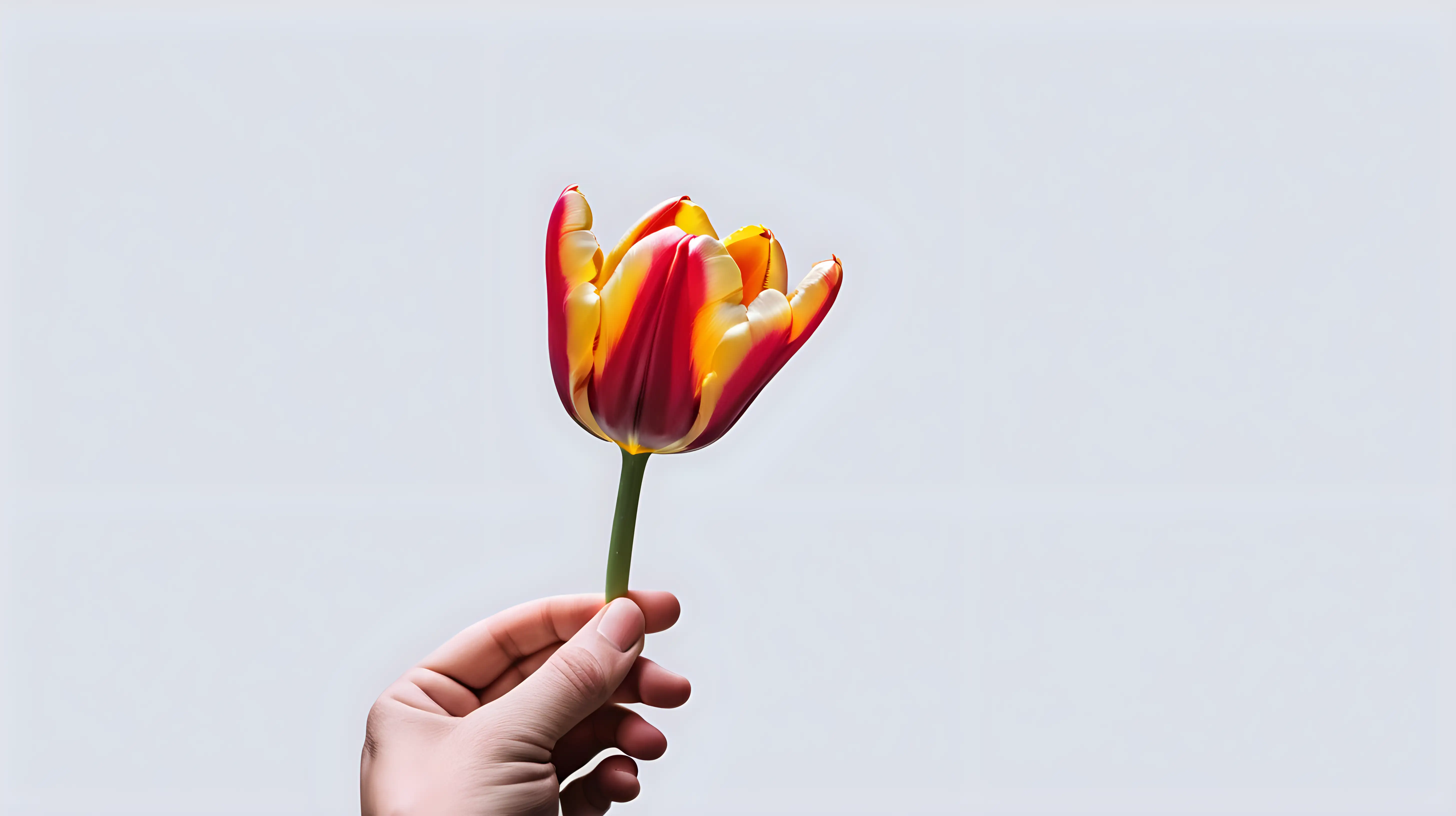 Hand holding a single, blooming tulip.