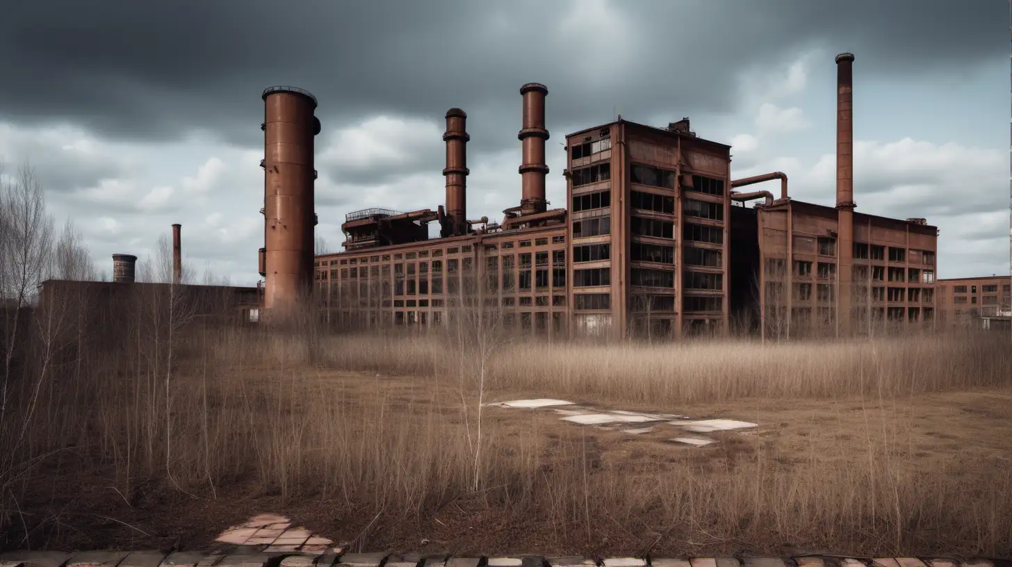 Decaying Beauty Abandoned Rusty Factory in an Overgrown Landscape