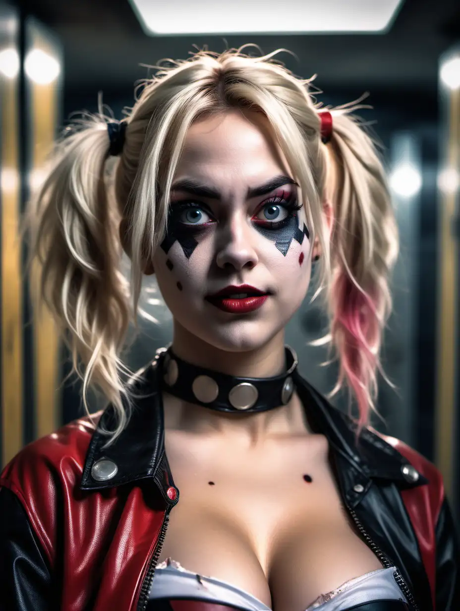 Sultry Harley Quinn Cosplay in Bank Vault Nordic Beauty with Intricate Details