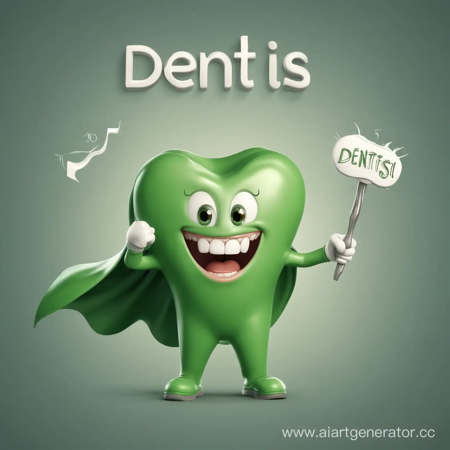 Tooth-Superhero-with-Green-Cape-and-Strong-Hands-Featuring-Dentist-Inscription