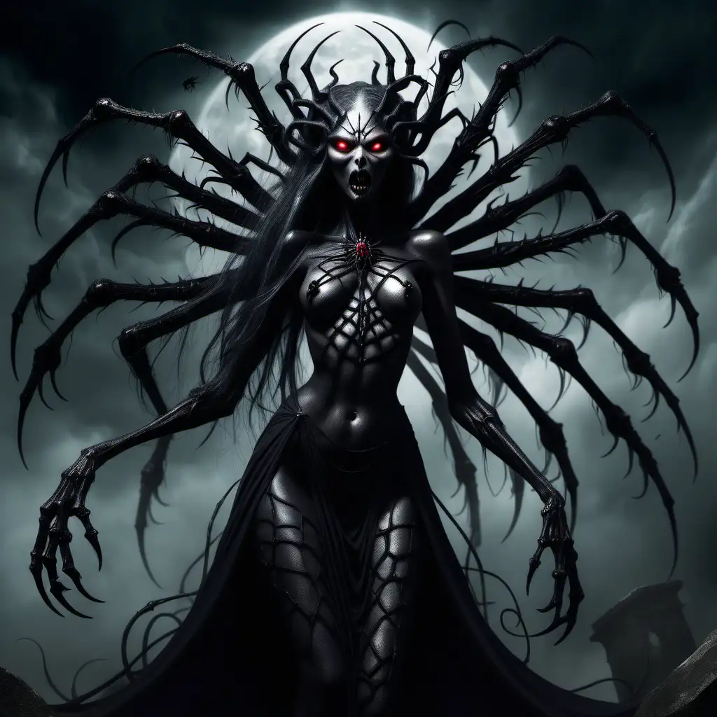 A very dark version of the goddess lolth. Make her scary and very horrorific and at the same time majestic and sublime