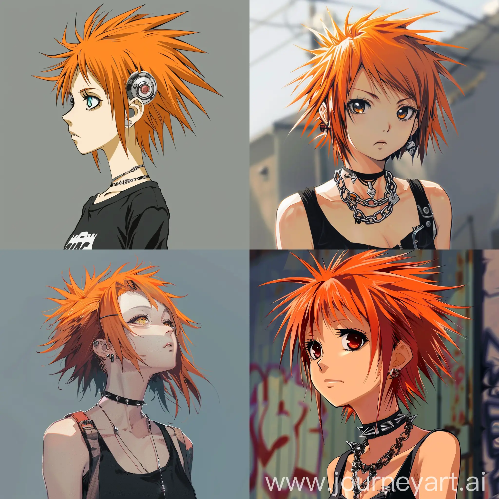 Anime female, young, orange spiked hair, tomboy