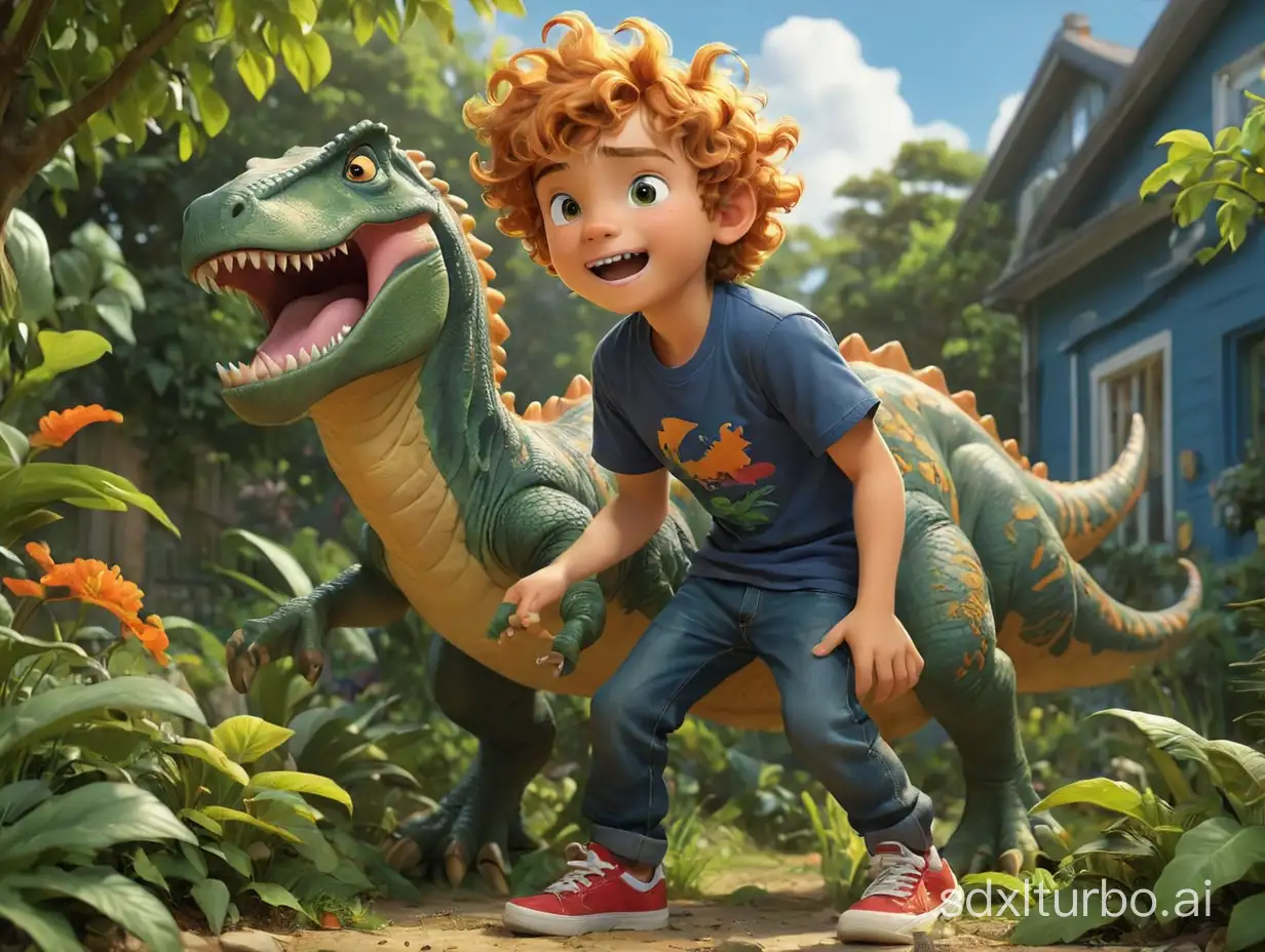 Cheerful-Boy-with-Lifelike-Dinosaur-Toy-in-Lush-Garden