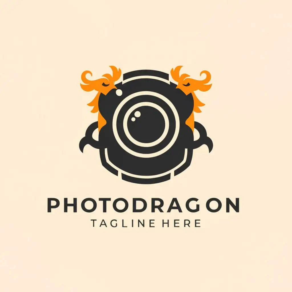 a logo design,with the text "Photo Dragon", main symbol:Objective and Dragon,Minimalistic,be used in Restaurant industry,clear background