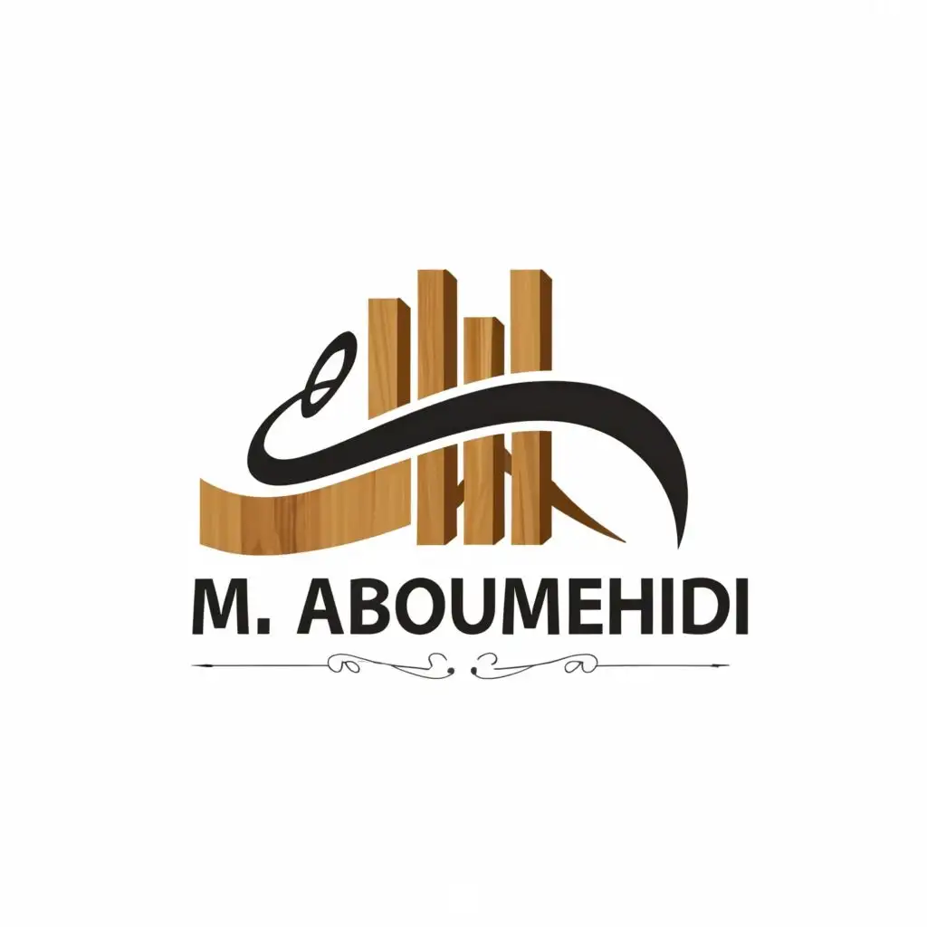 lpictorial ogo, carpenter, with the text "M . Aboumehdi", typography , wood