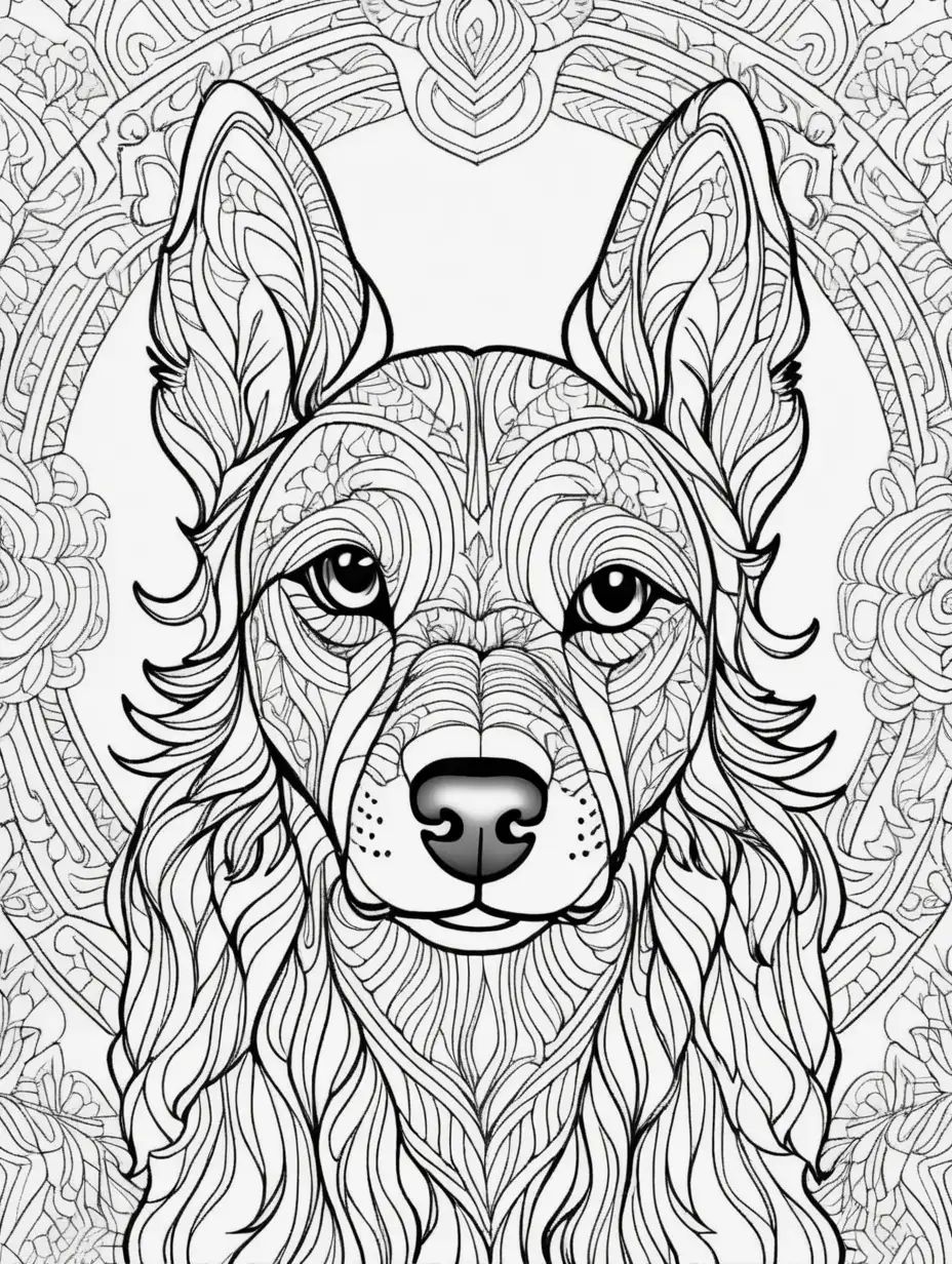 Relaxing Adult Coloring Page with Dog Face Mandala