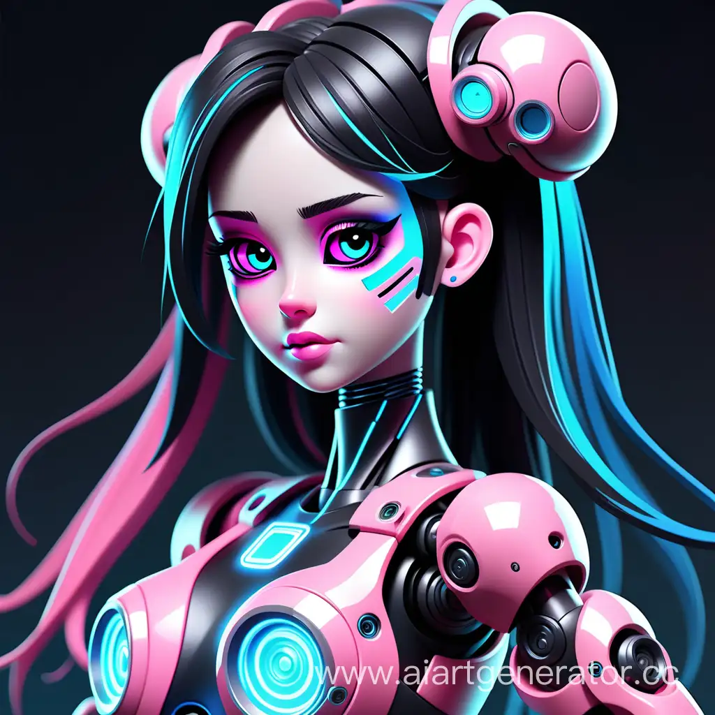 Tik tok робот девушка в  розово голубо черной расцветке приложения