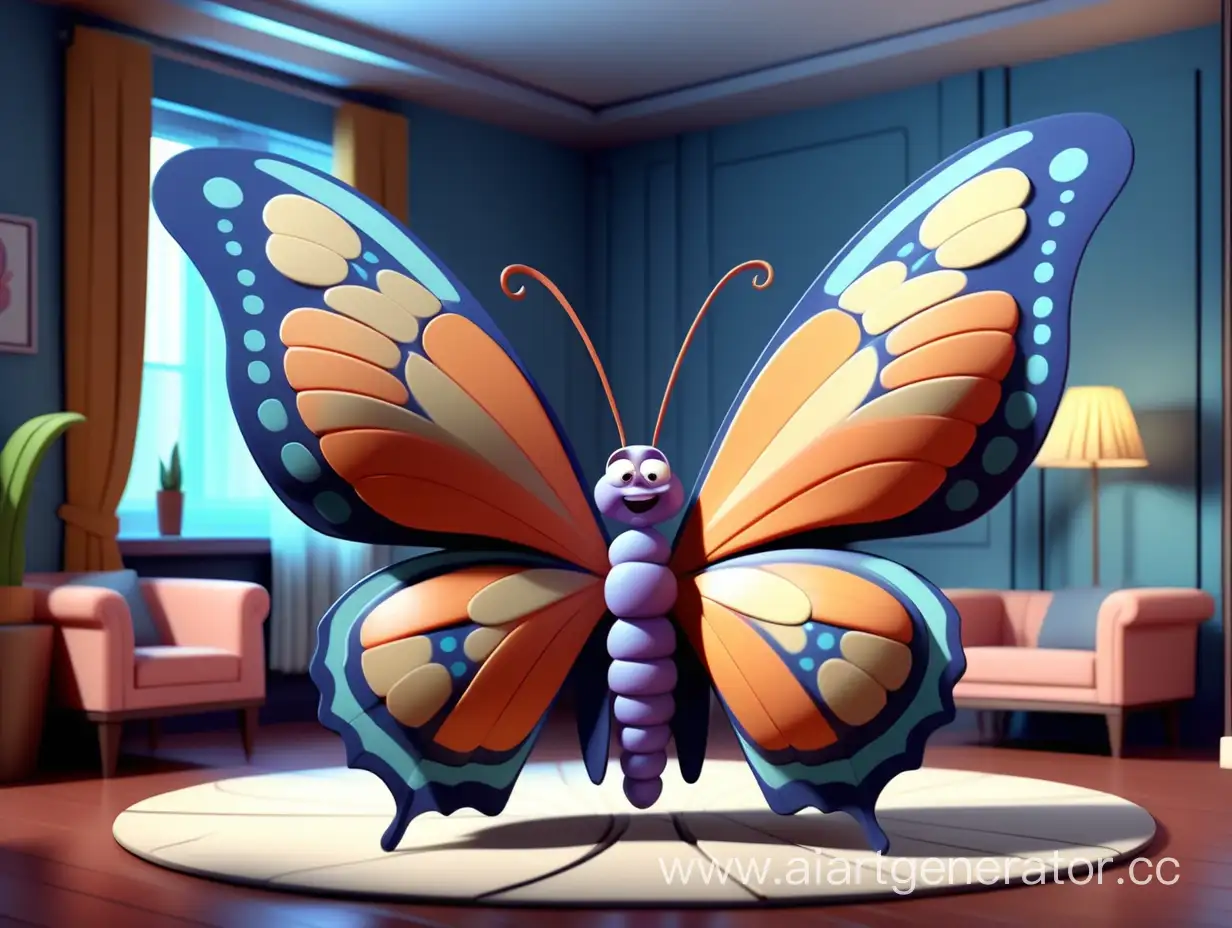 cartoon style, 8k, one beautiful  butterfly in the room
