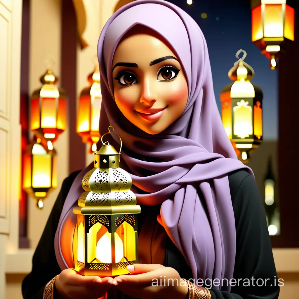 Beautiful hijab woman holding Ramadan lantern