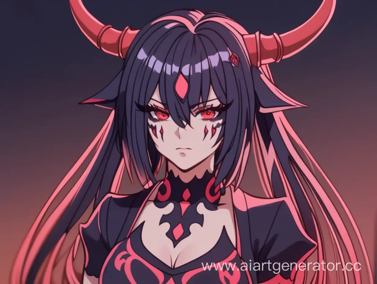 Draw me an anime female demon character.