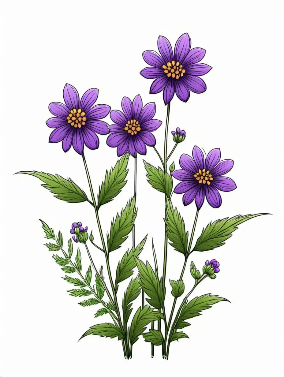 Elegant-Cluster-of-Purple-Wildflowers-in-Detailed-Line-Art