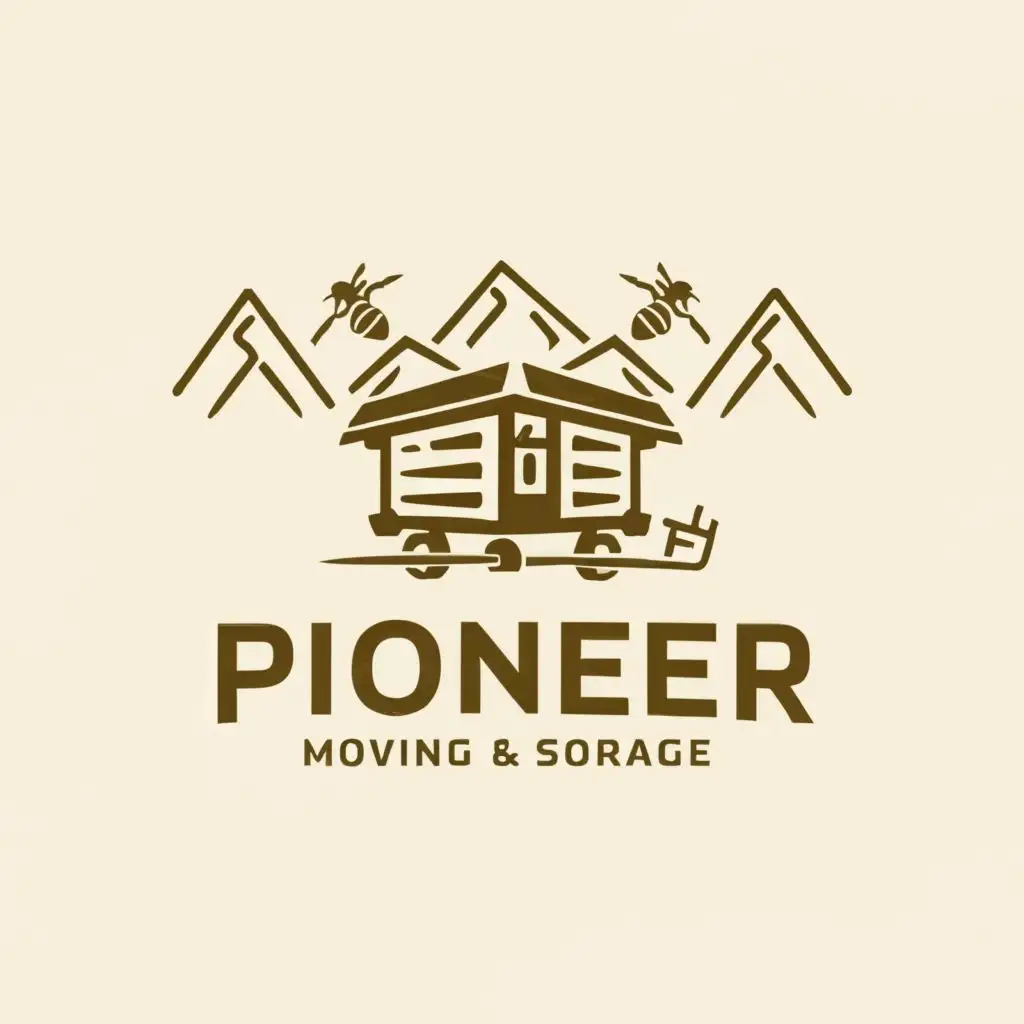 a logo design,with the text "Pioneer Moving & Storage", main symbol:Covered Wagon, Mountains, Beehive, Honecomb,Moderate,clear background