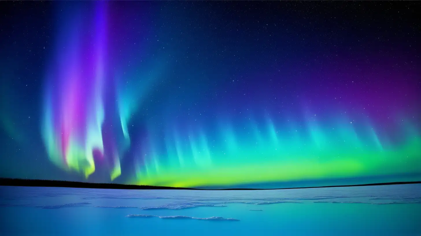 aurora skies, with stars in the sky, colorful aqua blues, purples, greens, yellows with a flat horizon, no ground, no mountains, no snow, no trees, no trees, no mountains, no earth, only sky










