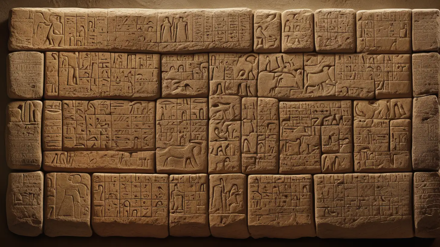 A captivating image featuring old Sumerian tablets arranged with precision, showcasing the intricate cuneiform inscriptions. The warm, earthy tones of the tablets complement the aged texture, capturing the elegance and historical significance of these artifacts, inspired by the cultural richness and wisdom embedded in Sumerian civilization.