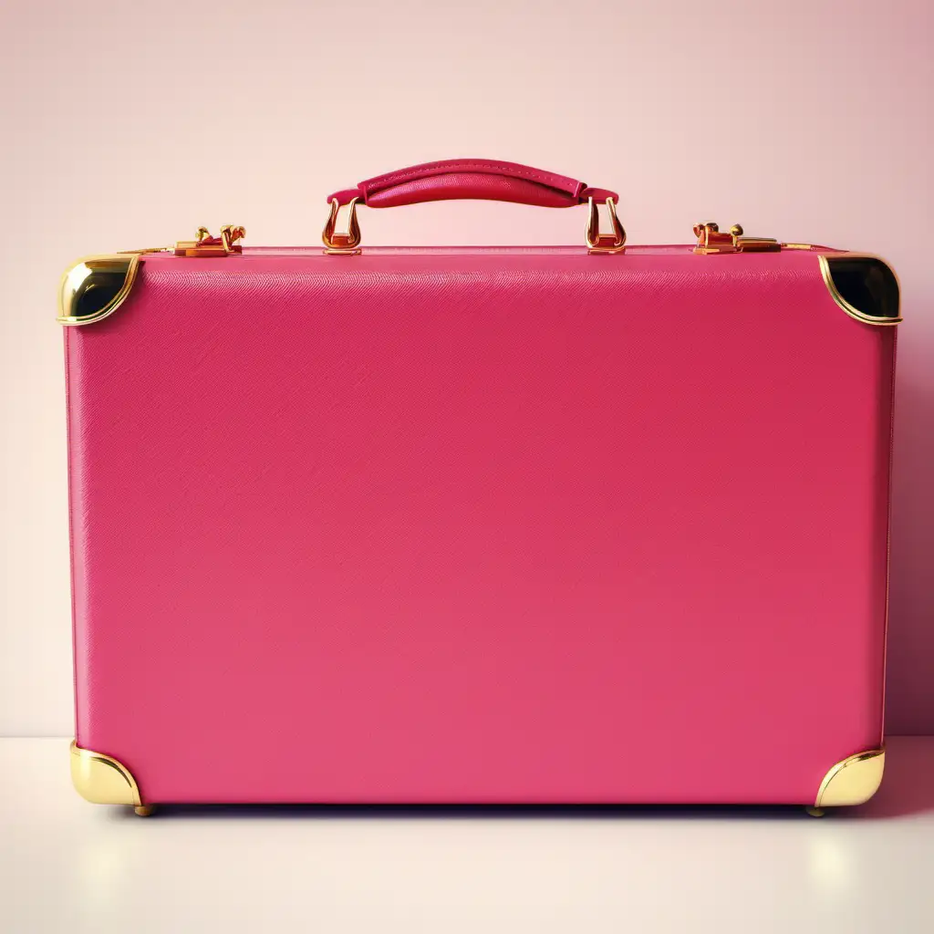 Girly Pink Briefcase with Red Accents and Gold Details