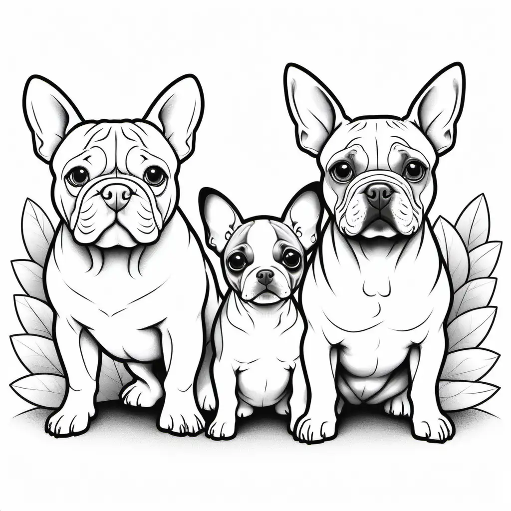 Charming Trio English Bulldog Bull Terrier and Adorable Chihuahua Coloring Page