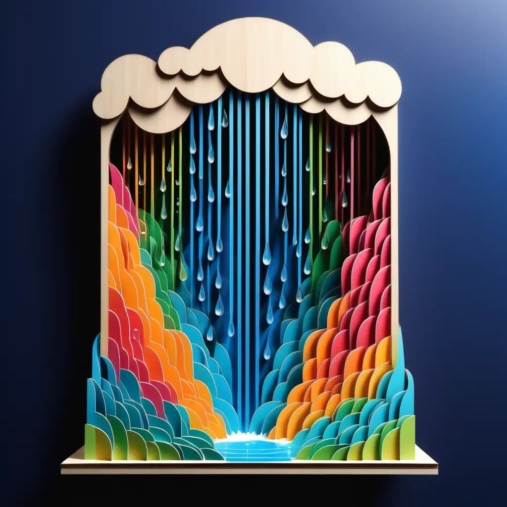 Vibrant Multilayer LaserCut Waterfall with Skyward Water Drops