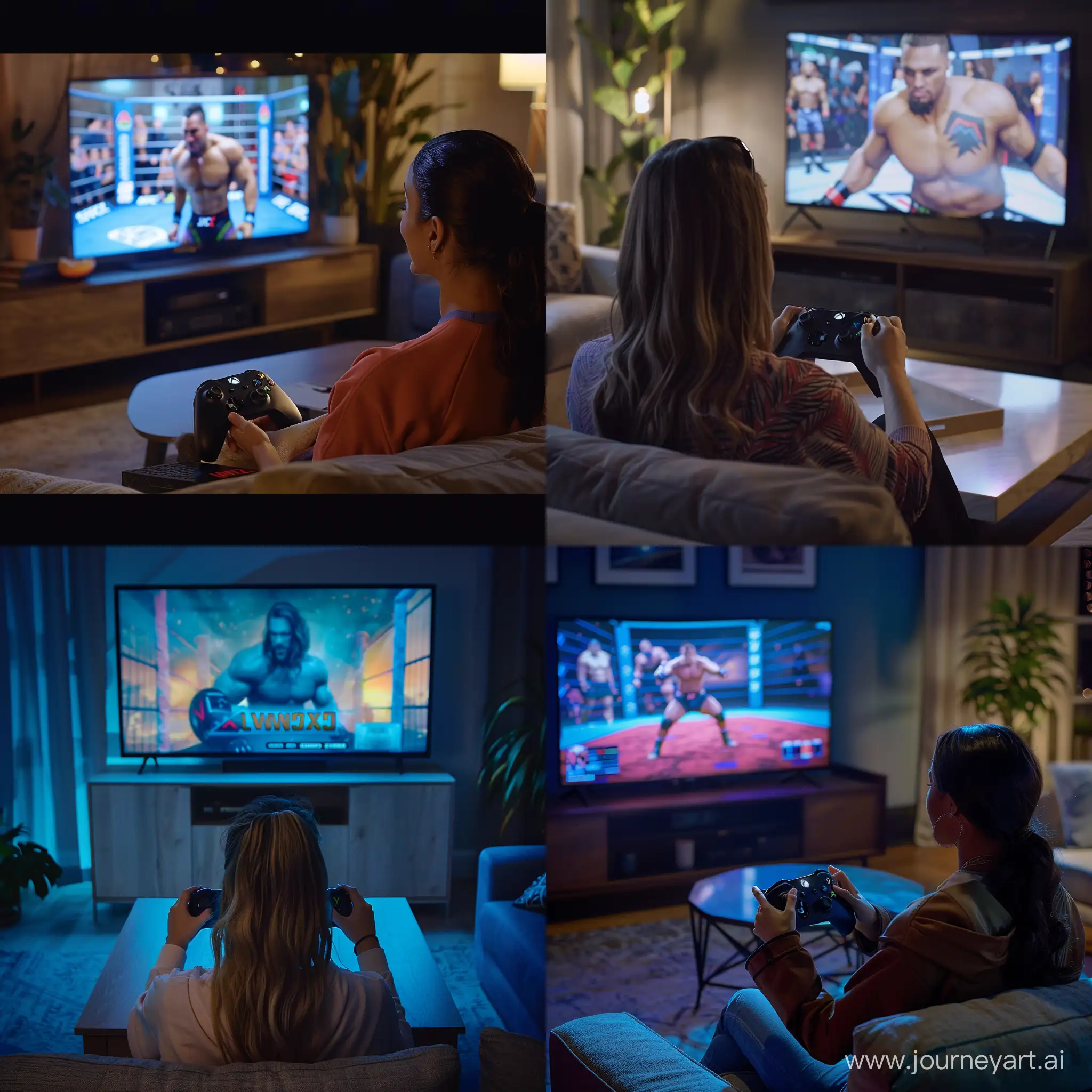 Gaming-Enthusiast-Enjoying-WWE-2K23-on-Xbox-One-While-Watching-TV