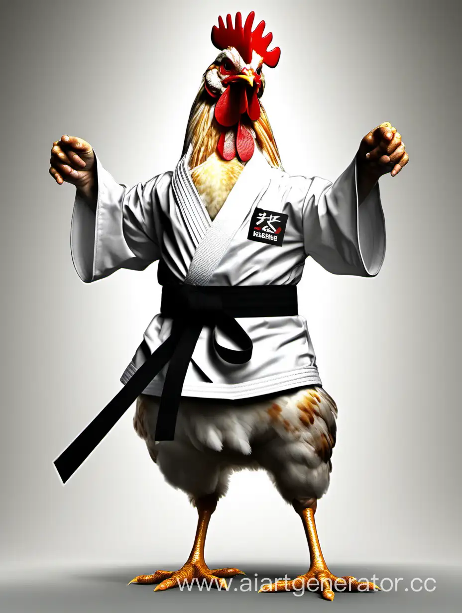 The chicken karate with a black belt