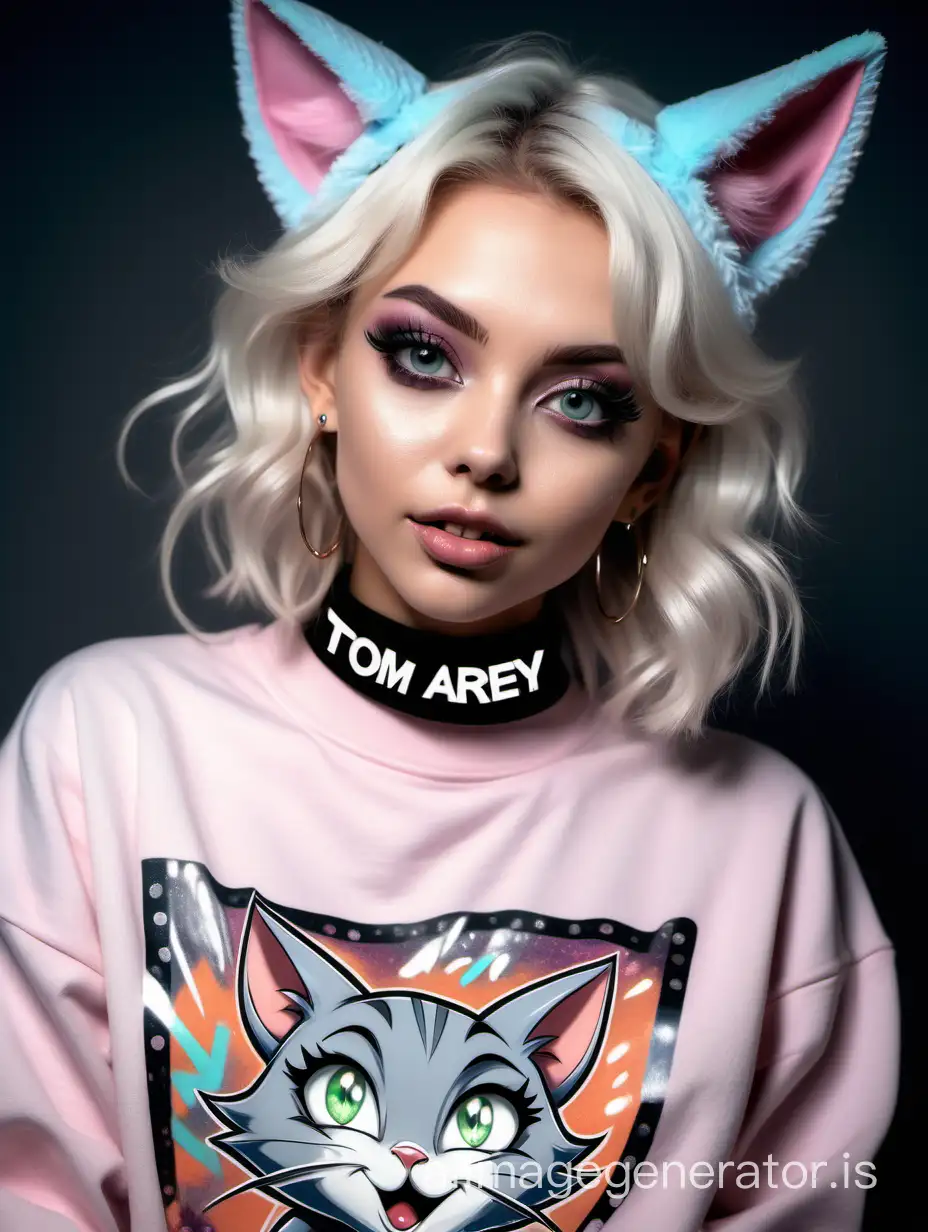 Stylish Russian Bimbo Hooligan With Smokey Cat Eyes In Tom And Jerry Sweatshirt Ai Image Generator