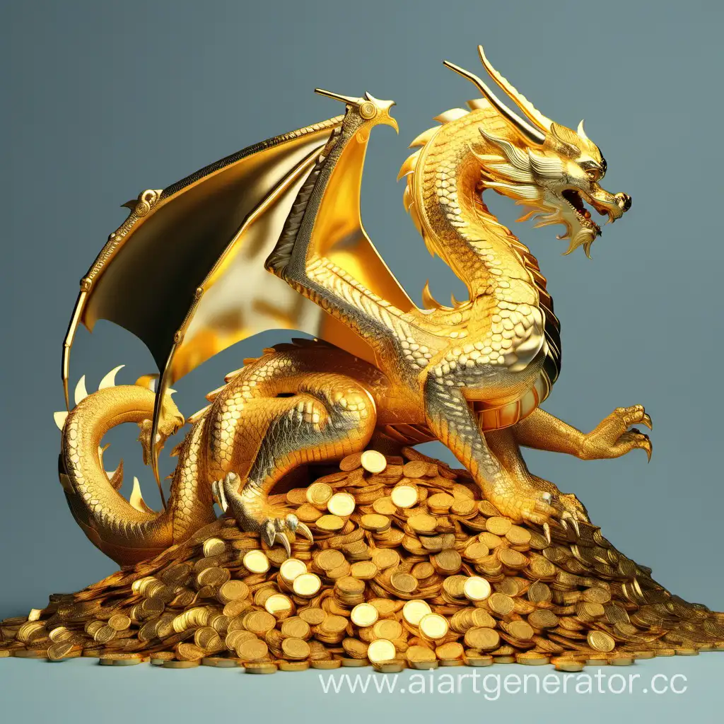 Золотой дракон сидящий на груде золота