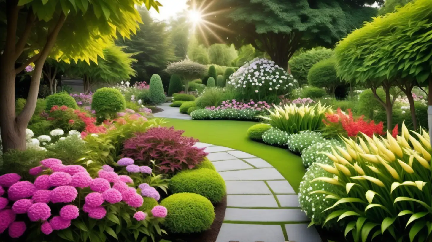 Serene Garden with beautiful flowers