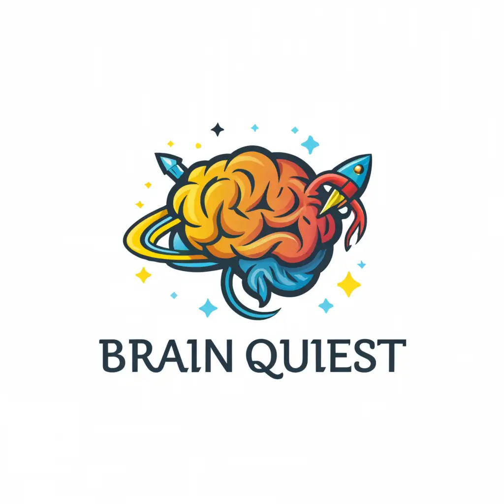 a logo design,with the text "Brain Quest", main symbol:brain with a rocket swerling around it,Moderate,be used in Entertainment industry,clear background