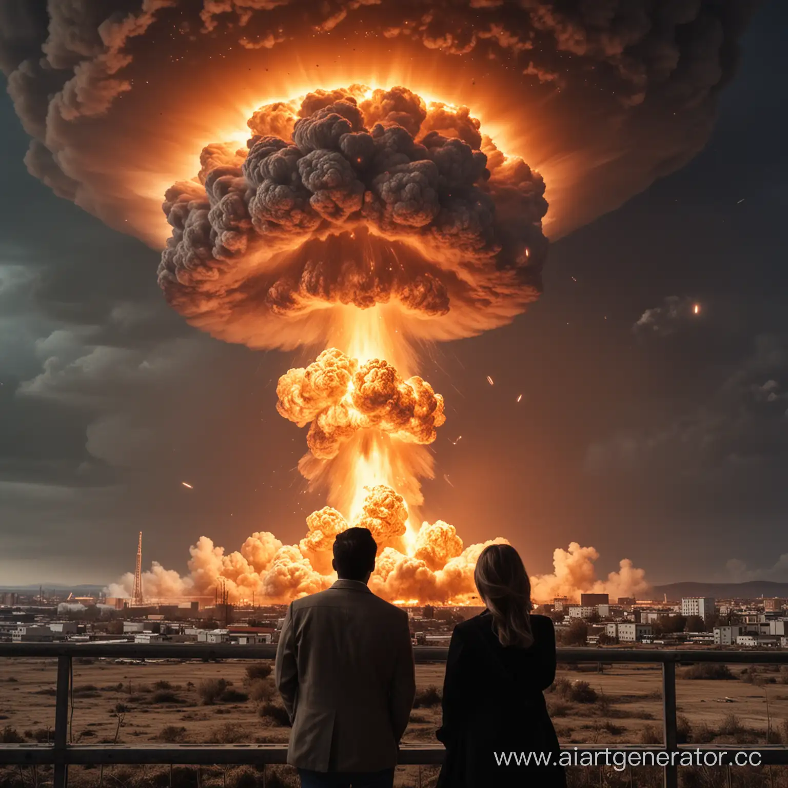 пара наблюдает за ядерным взрывом