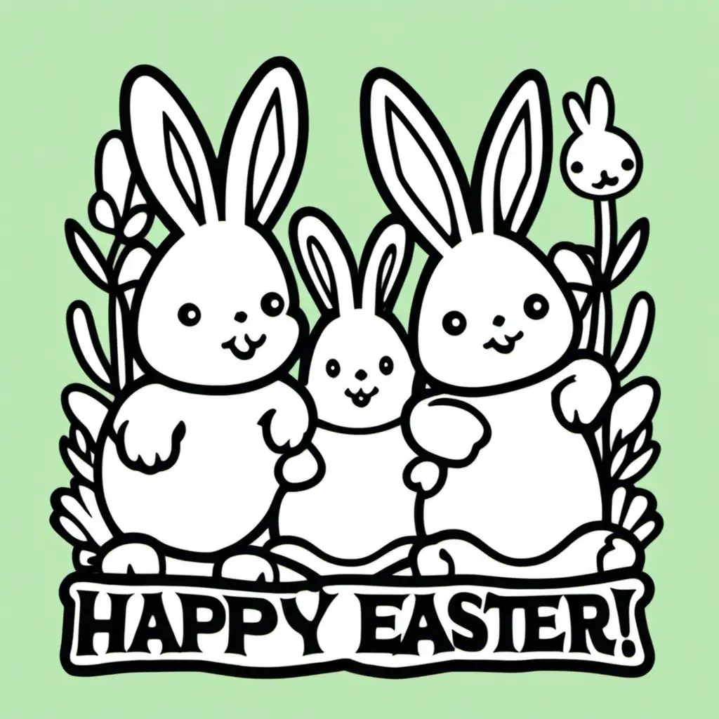 happy easter, bunny peeps, thick outline

