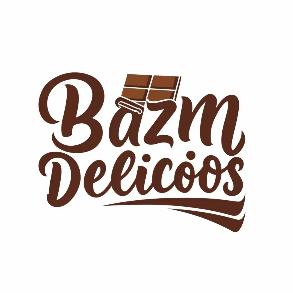 logo, Chocolate, with the text "Bazm Delicios", typography, be used in Restaurant industry
