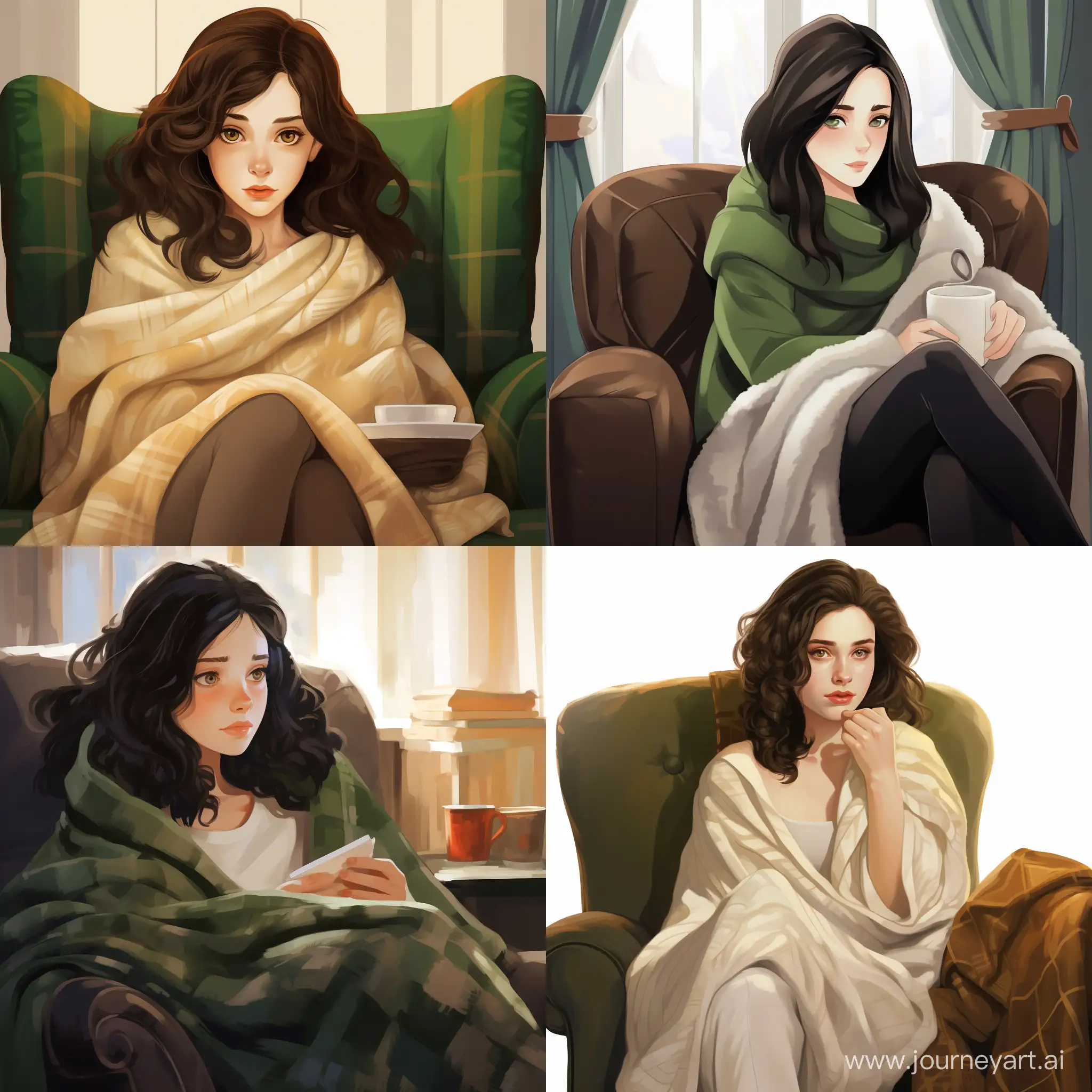 Contemplative-Teen-Girl-Wrapped-in-Blanket-HighQuality-Cartoon-Art