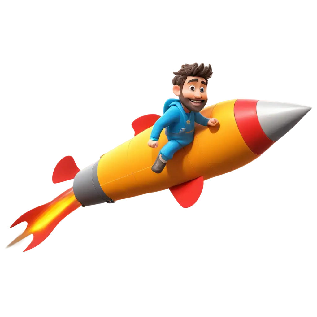 A man flying in the sky with rocket 3d cartoon