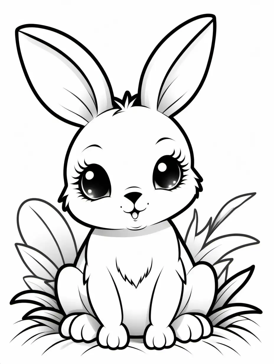 Adorable Baby Rabbit Coloring Page for Children Simple Black and White Line Art