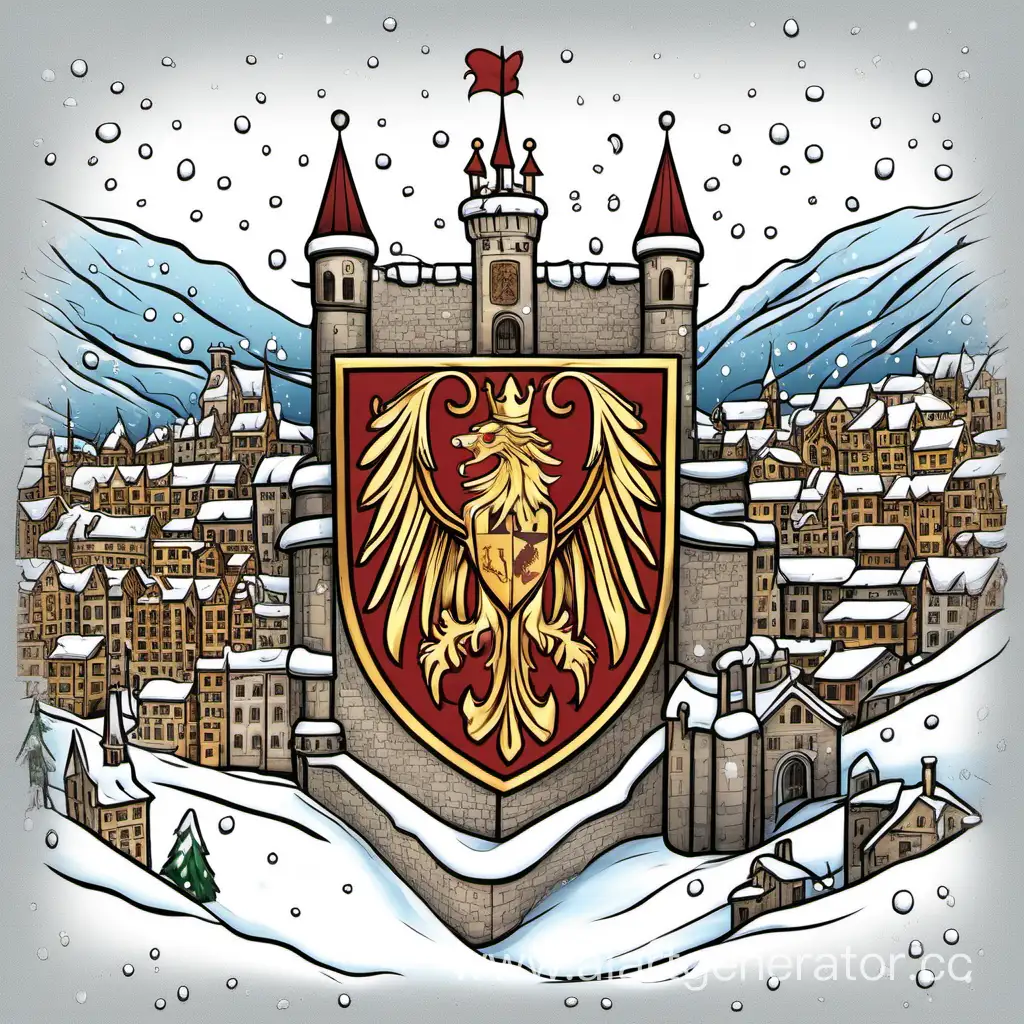 Snowy-Medieval-City-Coat-of-Arms-Artistic-Depiction-of-a-Winter-Citadels-Heraldry