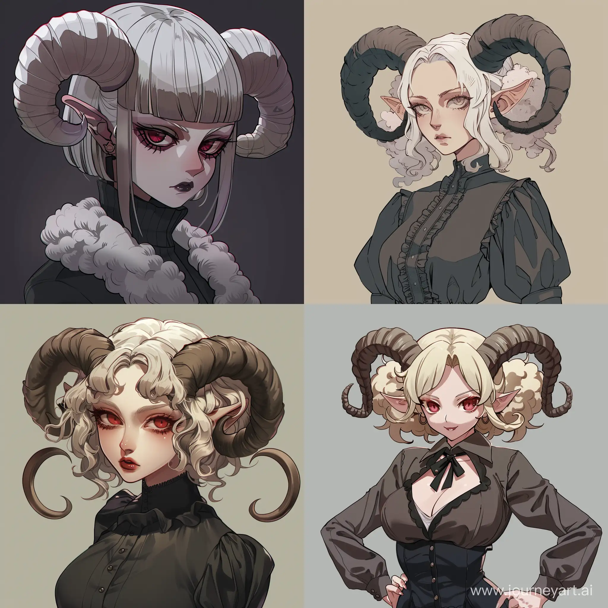 Character reference of a demon girl, sheep horns, Hazbin Hotel Helluva Boss