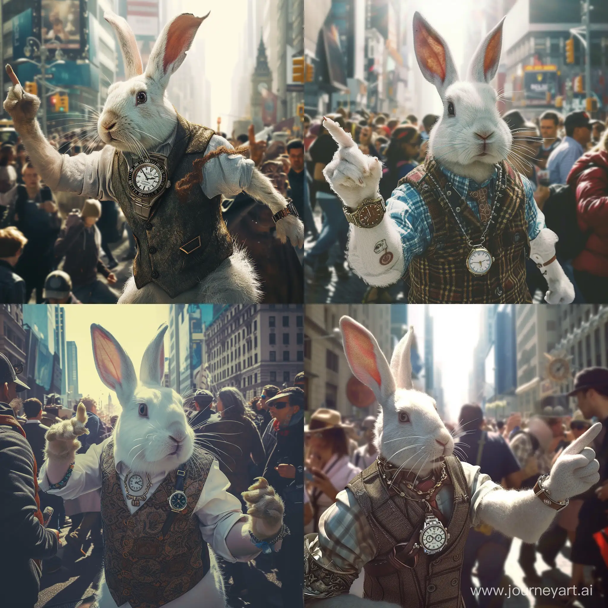Fashionable-White-Rabbit-Urges-City-Dwellers-to-Hurry