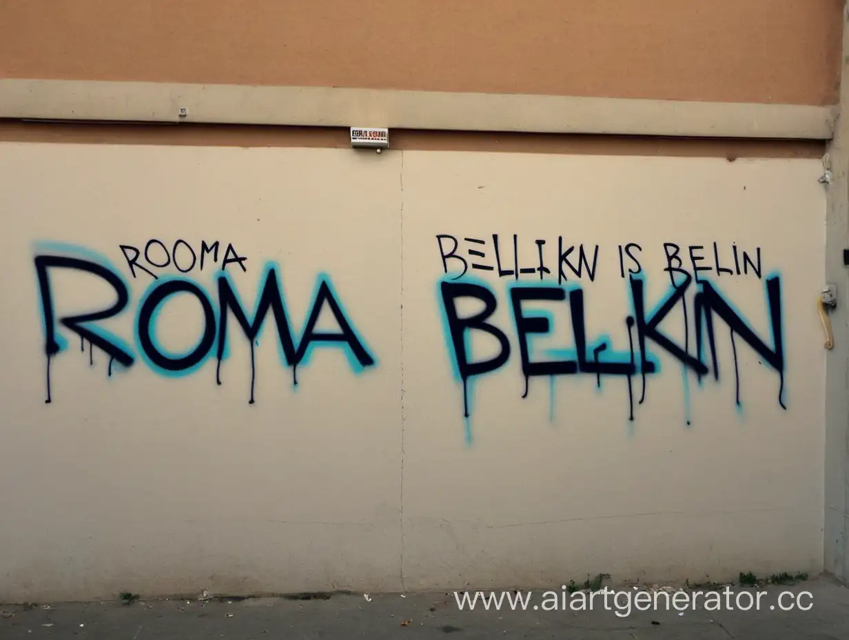 Надпись на стене граффити "Рома белкин молодец"