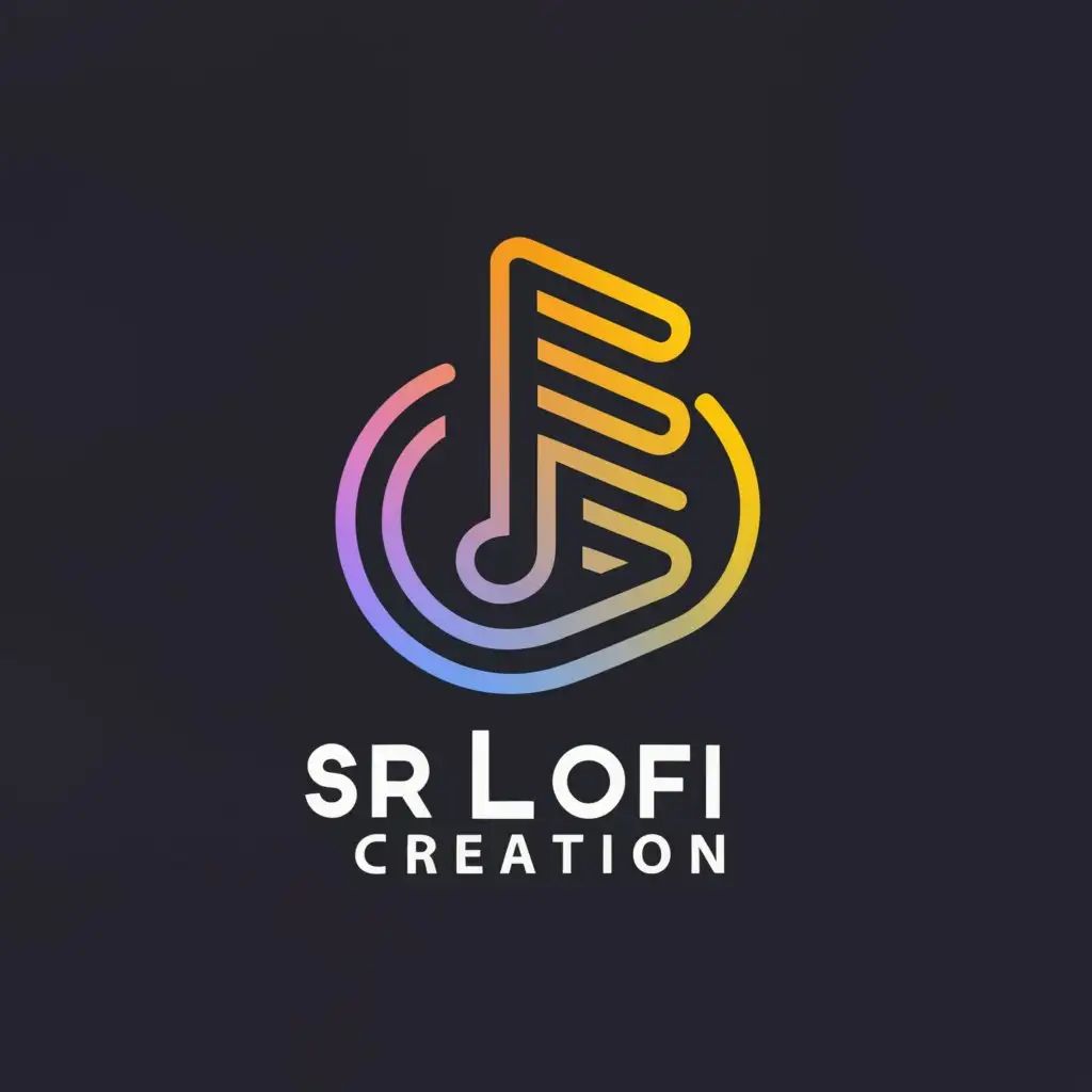 a logo design,with the text "SR LOFI Creation", main symbol:Music now on,Minimalistic,clear background