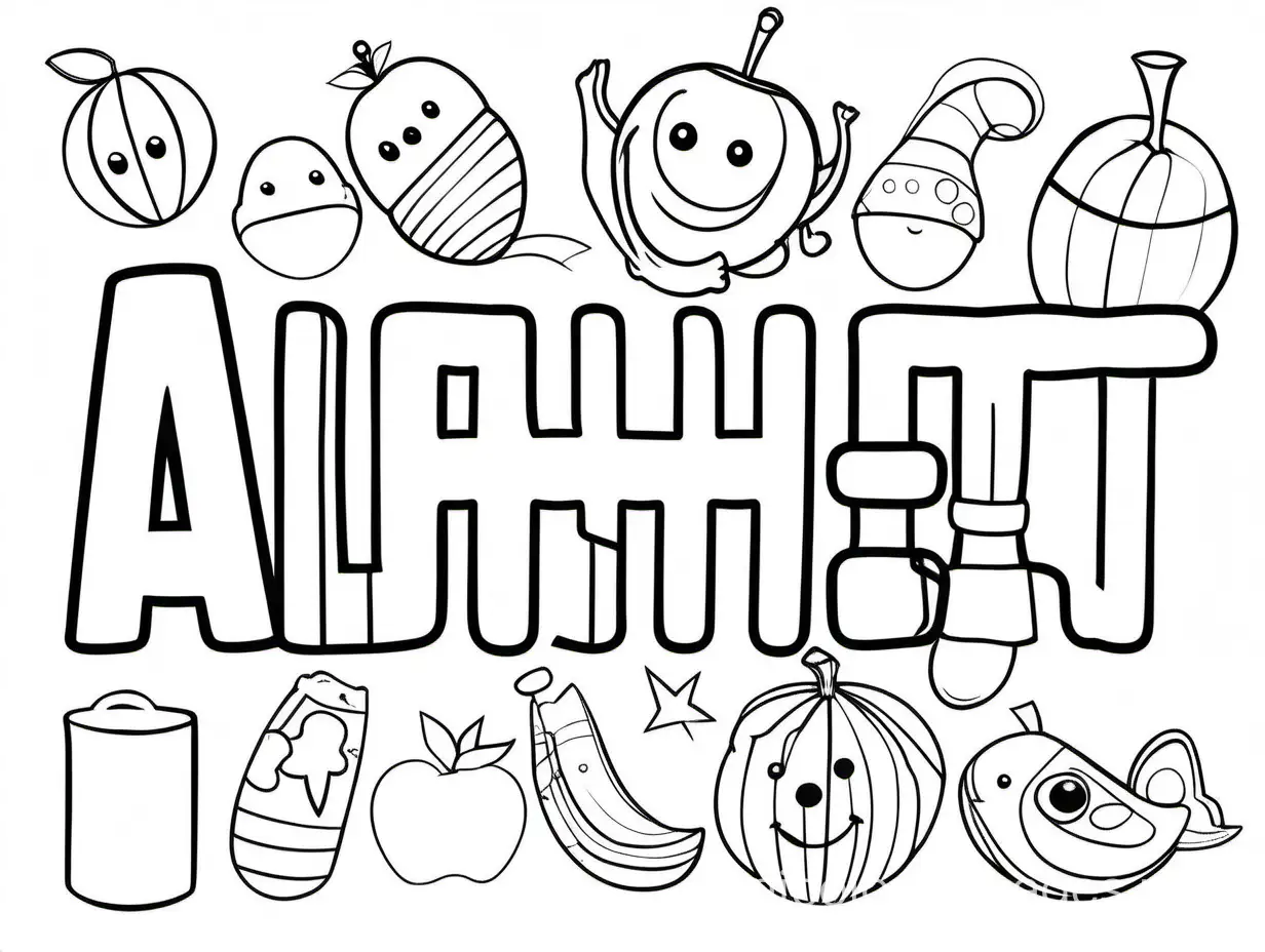 Alphabet Letter Tracing kid activity coloring page for kid black and white, Coloring Page, black and white, line art, white background, Simplicity, Ample White Space. The background of the coloring page is plain white to make it easy for young children to color within the lines. The outlines of all the subjects are easy to distinguish, making it simple for kids to color without too much difficulty