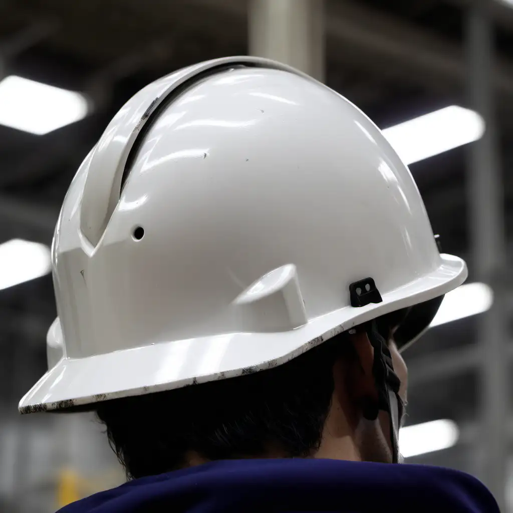 Worker in White Helmet at Factory