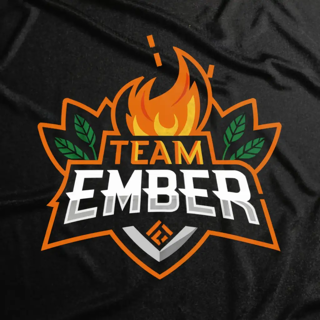 a logo design,with the text "Team Ember", main symbol:fiery ember with green leaves, sports jersey,Moderate,clear background