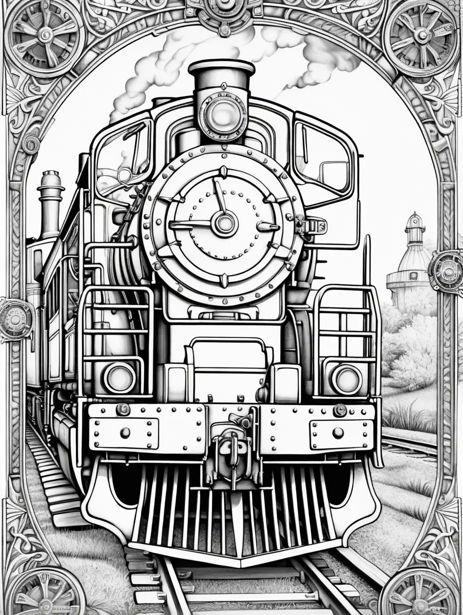 Steampunk Locomotives Coloring Book Pages Intricate Mandalas for Creative Relaxation