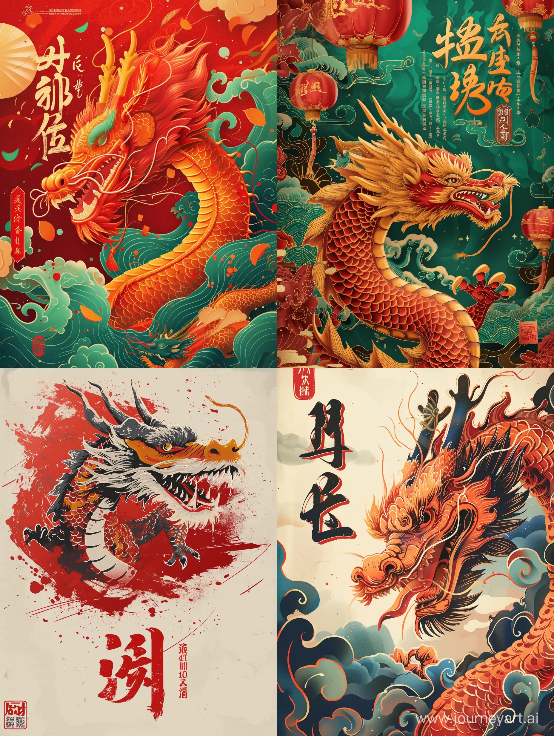 Spring Festival of the Dragon Year, make a Spring Festival poster for the New Year --v 6 --ar 3:4 --no 26458