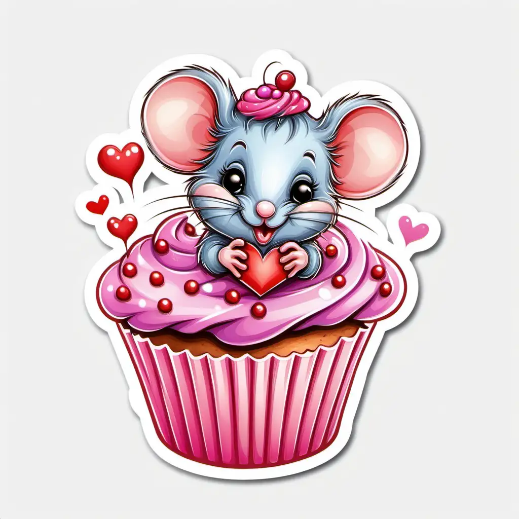 Whimsical Fairytale Baby Mouse Sticker on Colorful Cupcake