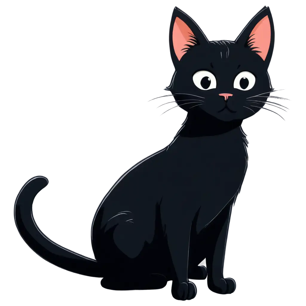 in cartoon style , a cute black cat