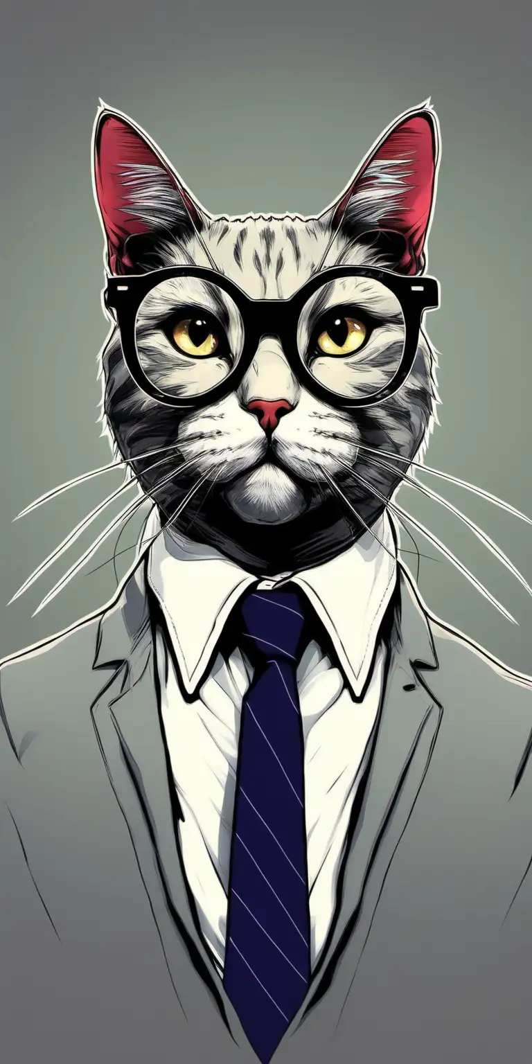 Intelligent Cat Wearing Glasses and Tie