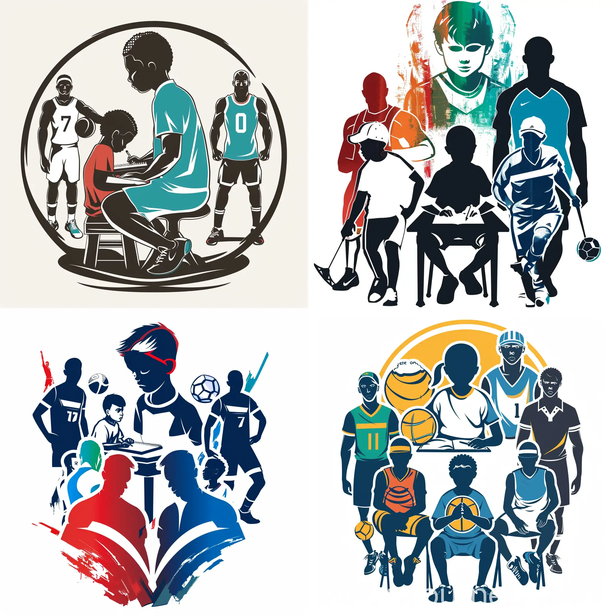 We want the logo to feature a child doing homework in the background and athletes representing different sports.