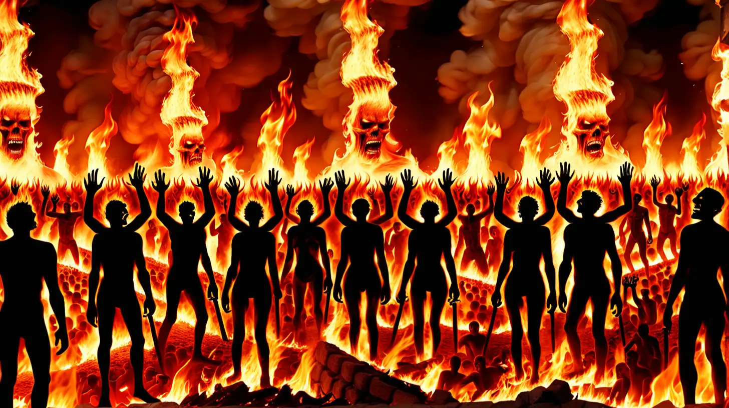Las gentes quemando en el infierno