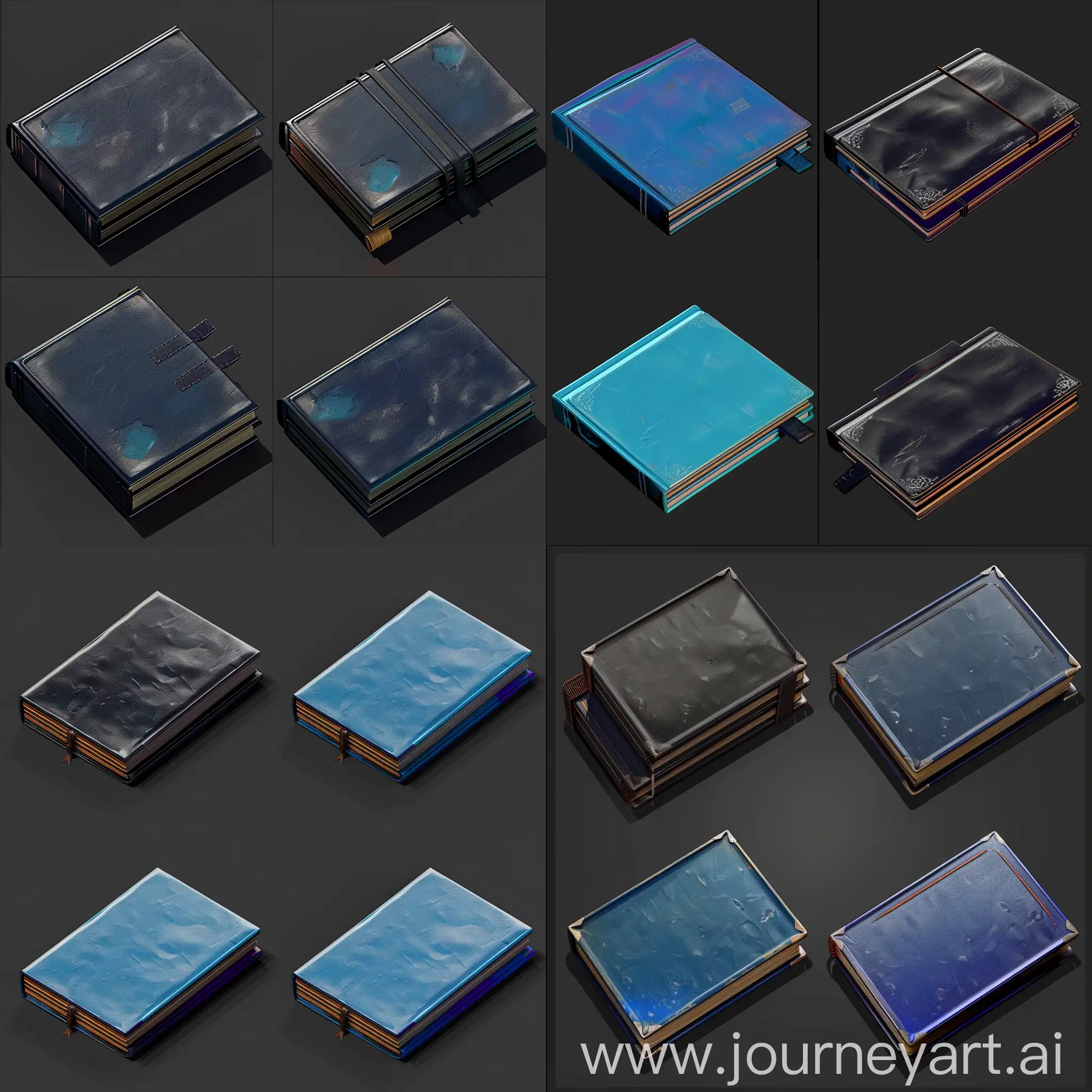 Ultrarealistic-Isometric-Blue-Textbooks-on-Black-Background